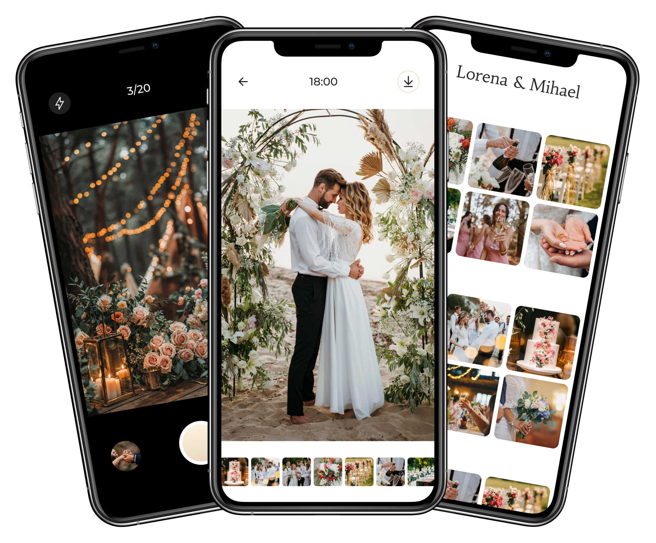 Prikaz kamere, fotografije i zajedničke galerije u Wedding Camera aplikaciji